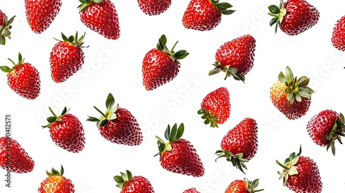 Fresh strawberries scattered present a vibrant display of red hues and natural textures.