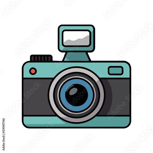 A Stylized Teal and Black Camera Depiction Photography Equipment Modern Design and Artistic Interpretation for Creative Visual Projects