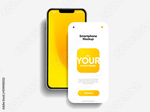 Realistic smartphone mockup. Mobile phone vector with isolated on white background. Device front view. 3D mobile phone with shadow. Realistic, high quality smart phone mockup for ui ux presentation.