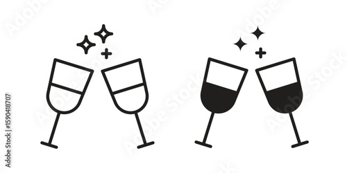 Wine toast icon. vector flat and line symbols. Vector Graphics.