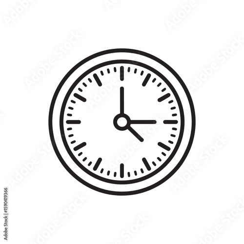 Simple Analog Clock Icon Showing the Time Is a Quarter Past Three in Line Art Style on White Background