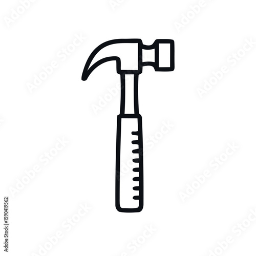 Isolated Line Drawing of a Claw Hammer Tool for Carpentry Work