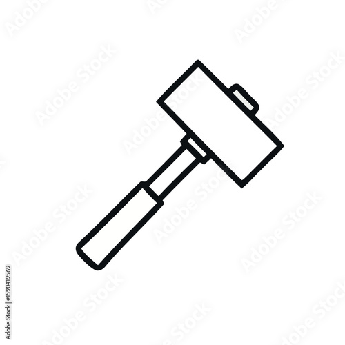 Black Outline of a Mallet Tool on White Background - Construction, Repair and Carpentry