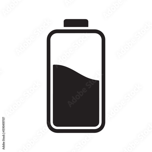 Battery Life Indicator with Half Charge Level Symbolizing Power Consumption and Device Usage in a Minimalist Black and White Design