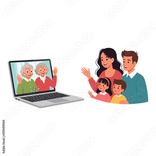 Family video call with grandparents on laptop