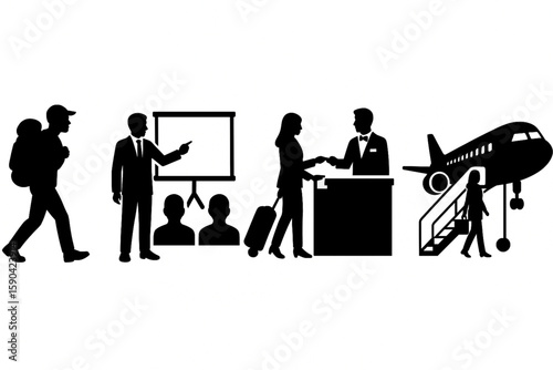 Silhouette Bundle Traveler Backpack Corporate Presentation Hotel Checkin Airplane Boarding