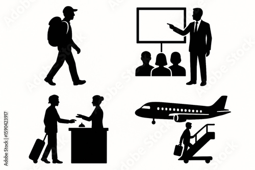 Silhouette Bundle Traveler Backpack Corporate Presentation Hotel Checkin Airplane Boarding