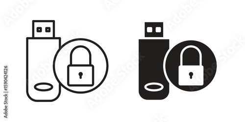Pendrive security icon. vector flat and line symbols. Vector Graphics.