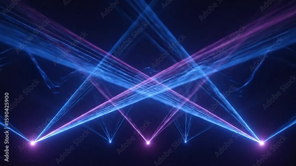 Lasers multiple beams blue  pink intersecting  diffused in smokelike haze