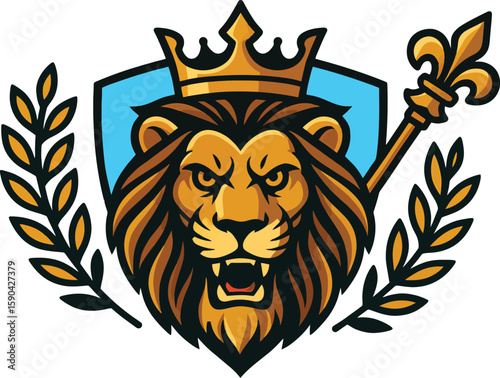 Majestic lion crowned in royalty, symbolizing power and prestige—perfect for logos or branding. Let your vision roar with elegance—grab this regal vector now!