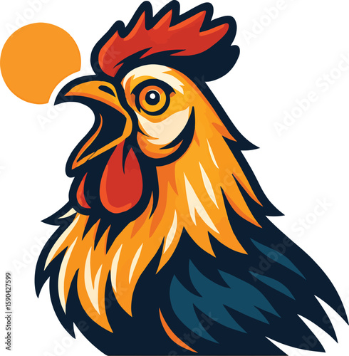 Vibrant EPS vector of a crowing rooster under the morning sun—symbolizing energy, boldness, and dawn. Bring life to your project—download now with Adobe Stock Premium for standout visuals!
