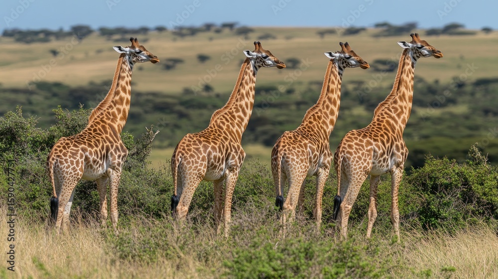 Obraz premium Five giraffes in savanna