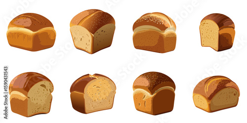 Multiple vector illustrations of delicately drawn white bread

