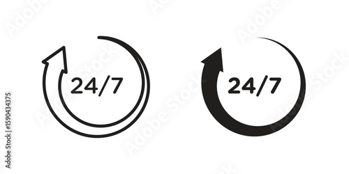 24 7 icon. vector flat and line symbols. Vector Graphics.