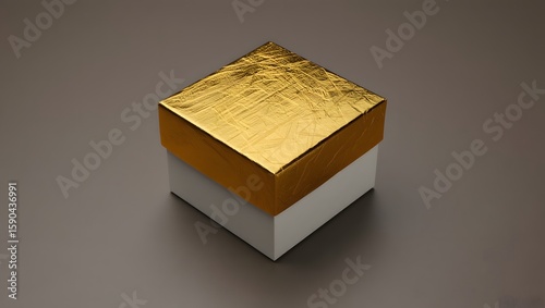 Isolated golden gift box present for christmas birthday or anniversary celebration gold foil