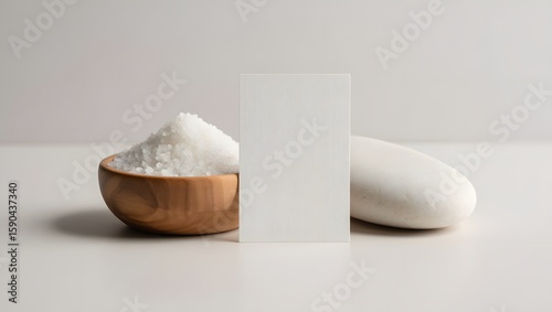 Spa mockup with salt bowl, white stone and business card for branding and promotion