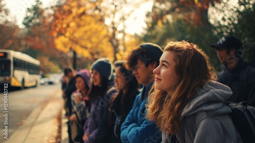 Group of people at a bus stop