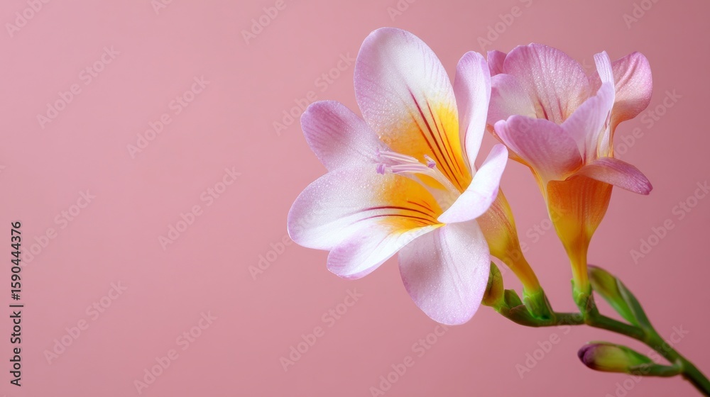Fototapeta premium Freesia flowers soft pink background
