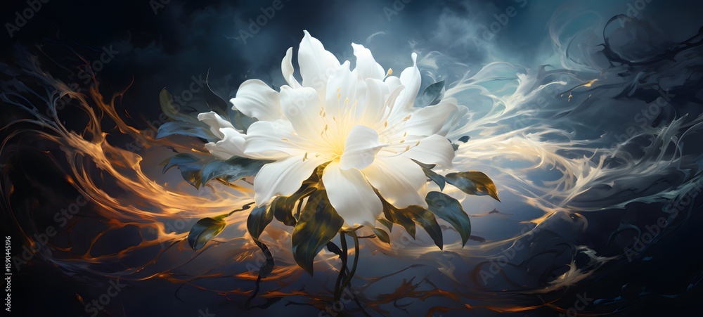 Fototapeta premium a light jasmine Flower , coming out of the smoke,ai generative