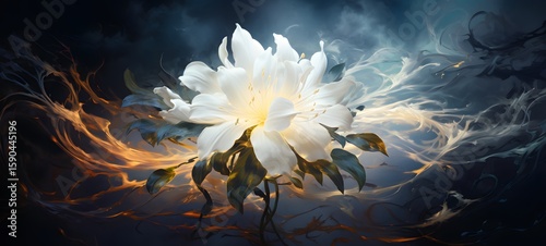 a light jasmine Flower , coming out of the smoke,ai generative