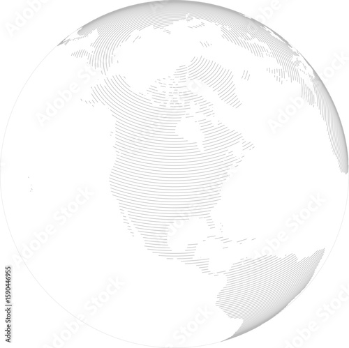World vector map in line-filled style with bounding box (North America–centered, orthographic projection, PPT-compatible & fully editable)