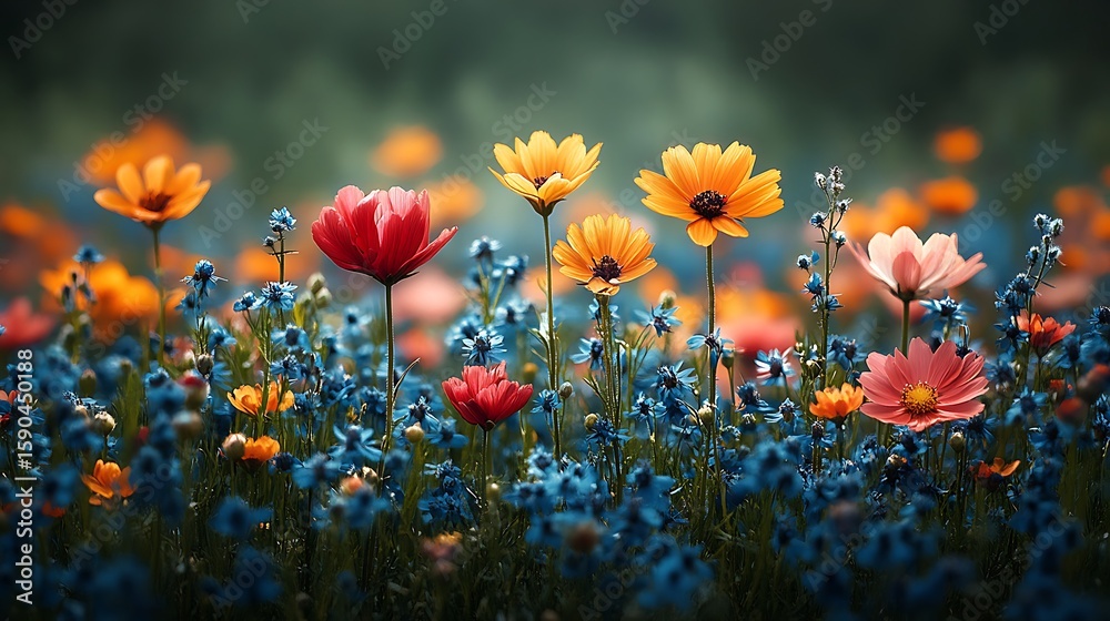 Obraz premium Vibrant wildflowers meadow orange blooms photos