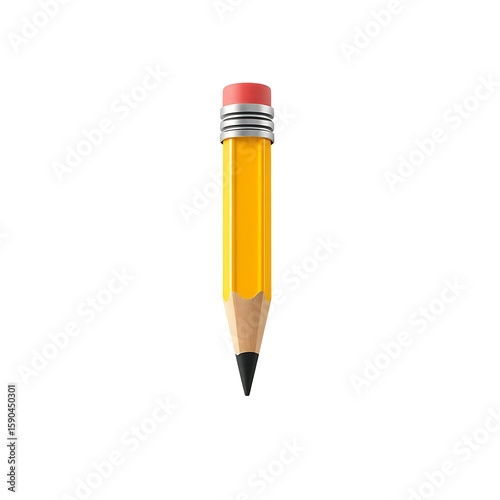 A detailed rendering of a yellow pencil with a pink eraser stands out against a black background, making it perfect for graphic design or creative projects related to writing and art.