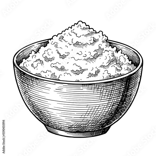 Cottage cheese bowl with creamy texture in a decorative style  