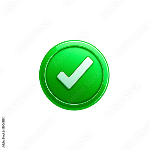A vibrant green check mark icon on a transparent background signifies success and approval, perfect for web designs and confirming positive actions within digital interfaces and applications.