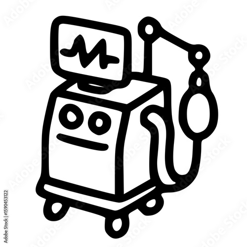 Medical IV drip machine outline vector in black and white