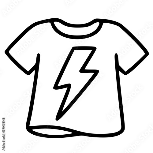 T-shirt with lightning symbol, black and white outline icon