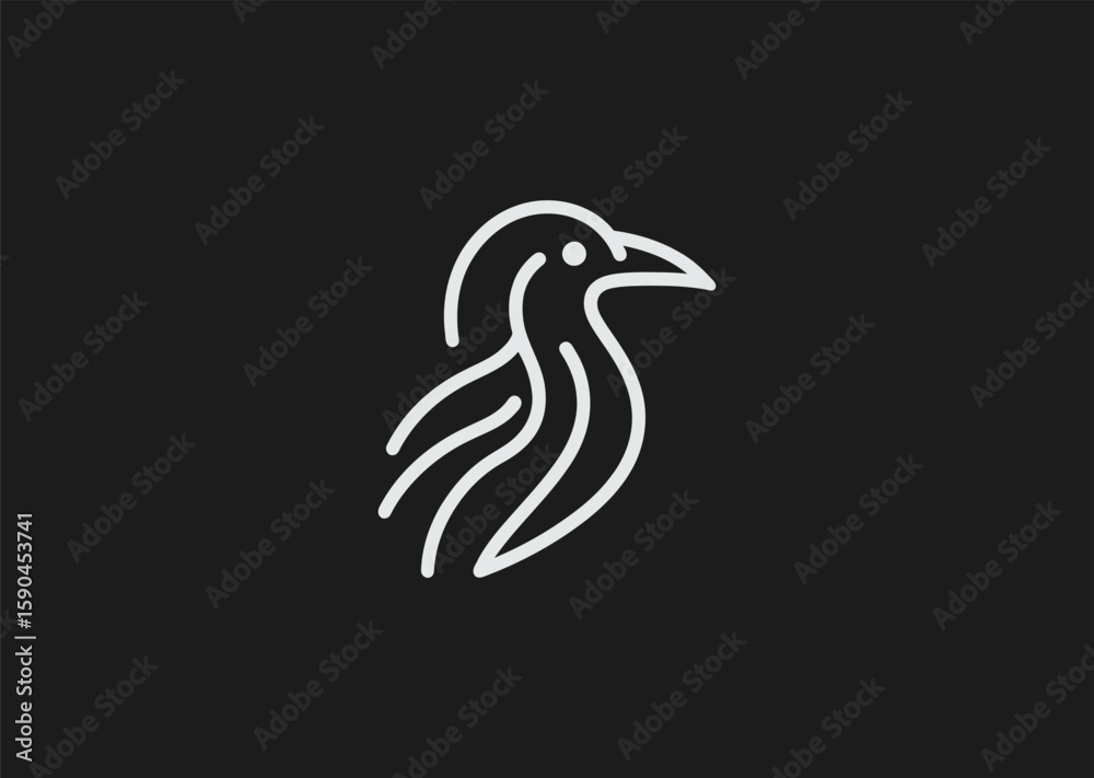 Fototapeta premium Abstract line crow logo for modern, mysterious, or intellectual branding.