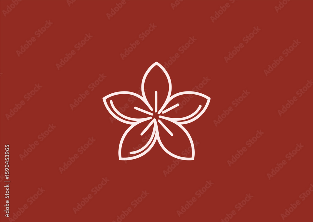 Naklejka premium Line-style frangipani flower logo for calm, spa, or tropical aesthetics.
