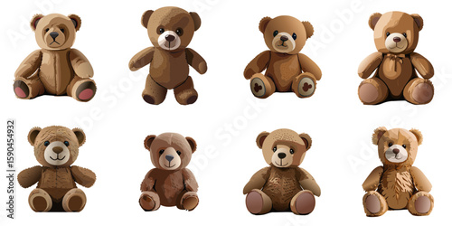 Multiple vector illustrations of delicately drawn teddy bears

