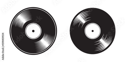 Cartoon doodle style vinyl record design isolated vector illustration for t shirt logo icon sketch style in black and white