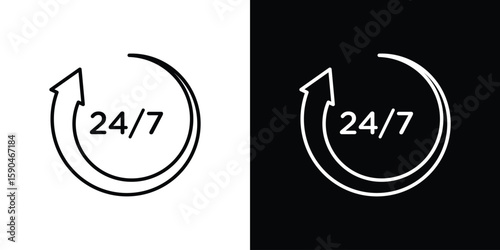 24 7 icon. Editable stroke. Icon for web.