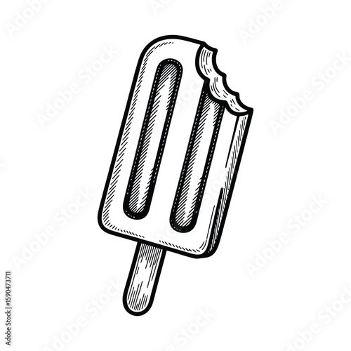 Bitten Popsicle Line Art - Sweet Summer Treat Sketch

