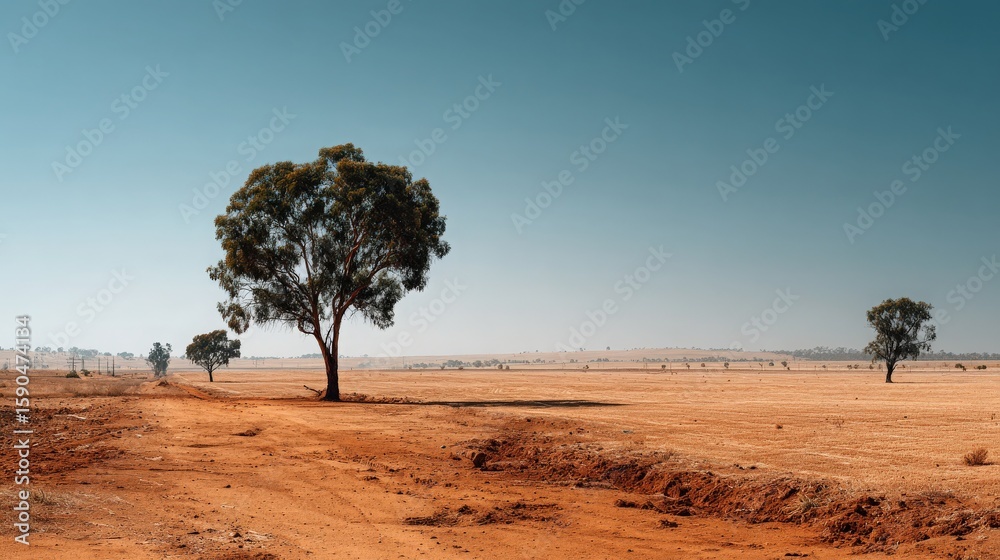 Obraz premium Trees in Arid Landscape Under Blue Sky
