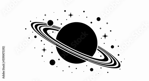 Planet with Rings in Starry Space Celestial Illustration