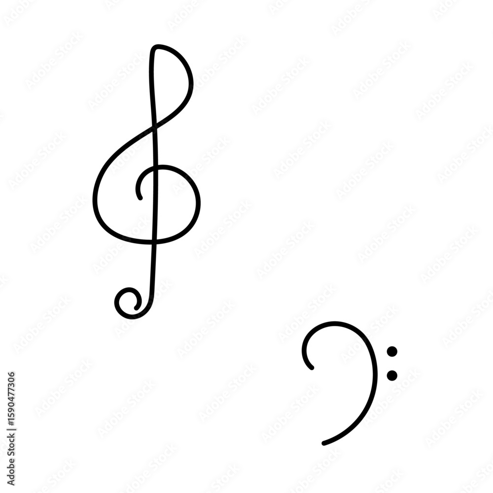 シンプルな手書きのト音記号とヘ音器記号 シンプルな手書きのト音記号とヘ音器記号