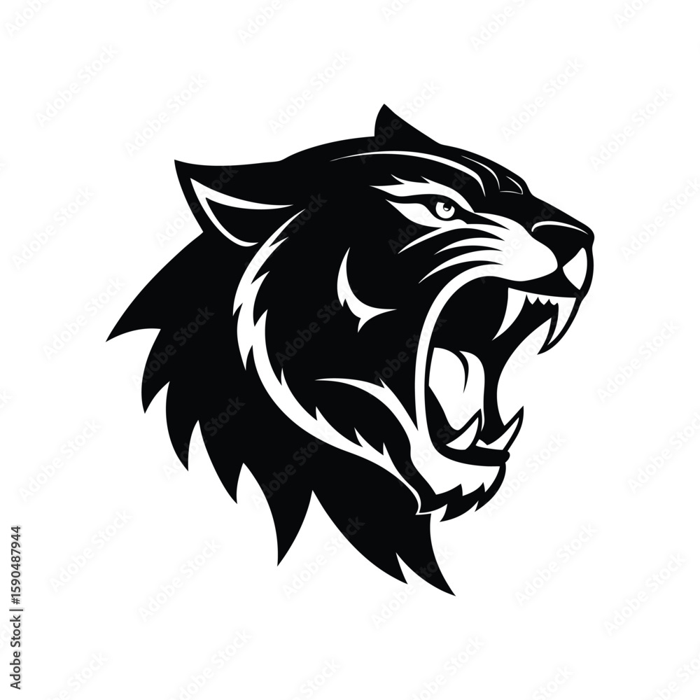 Fototapeta premium Silhouette vector of a roaring tiger head with fierce expression for wild predator art Vector illustration