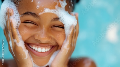 Happy African woman relishing a refreshing shower in privacy