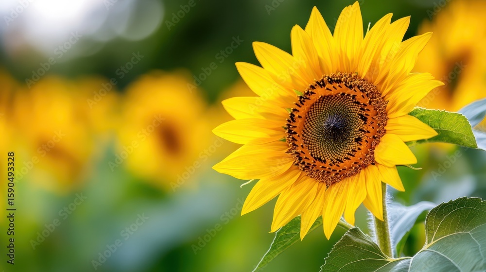 Naklejka premium Captivating sunflower field gracing the summer landscape of Franconia, Germany