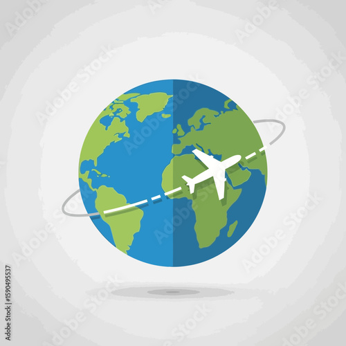 A plane flies around a globe representing global travel and tourism.