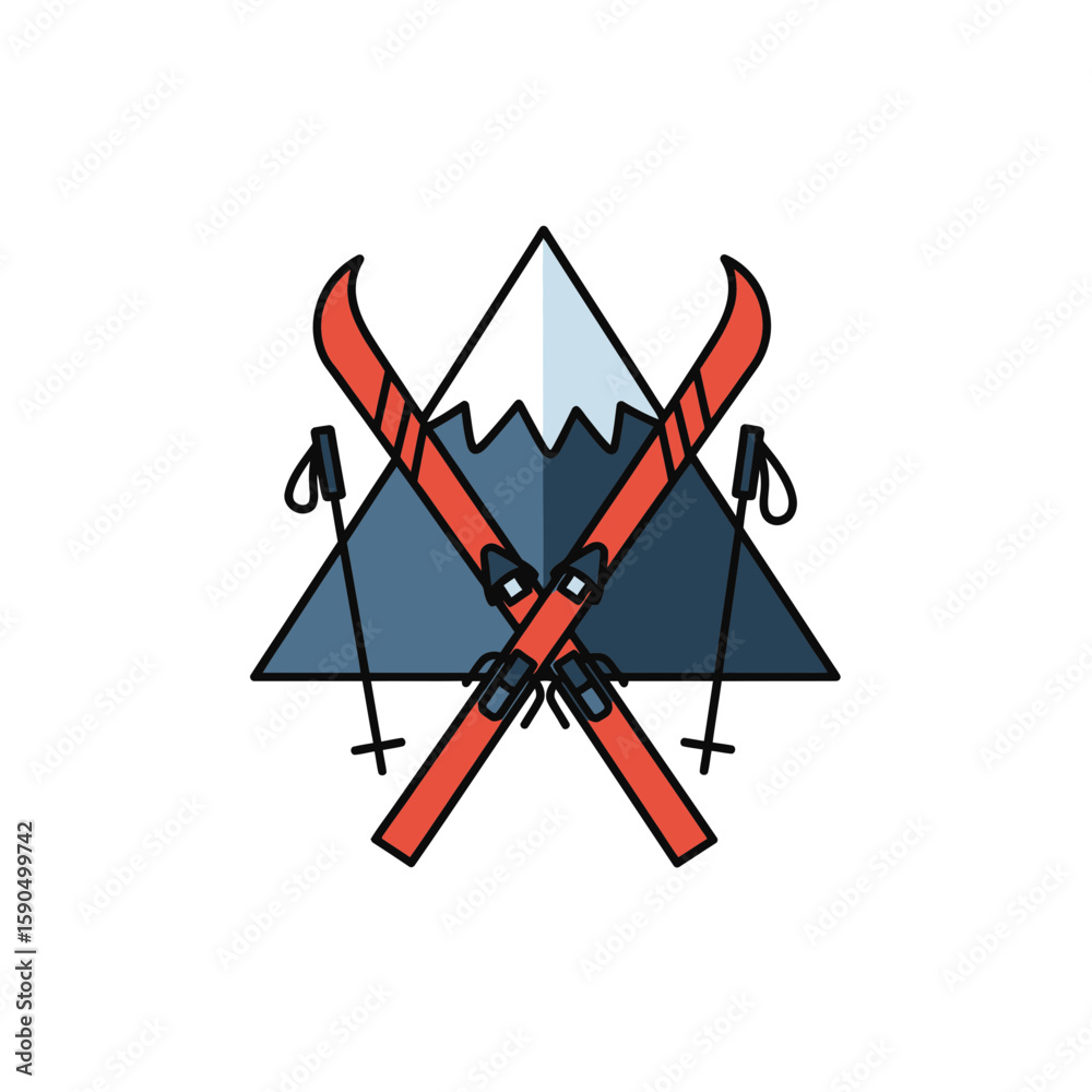 Fototapeta premium A mountain logo featuring crossed skis and a snowy peak.