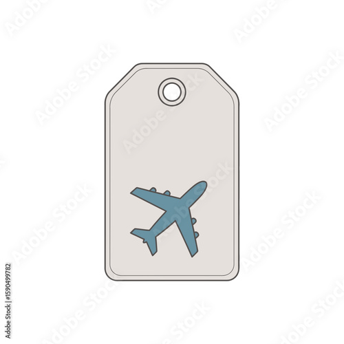 A stylized tag icon featuring a blue airplane silhouette.