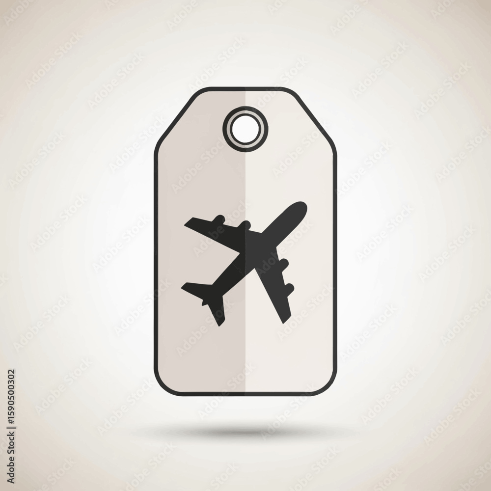 Fototapeta premium Airplane silhouette on a luggage tag representing travel and transportation.