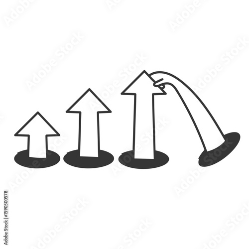 hands trying to raise the chart graph in doodle sketch