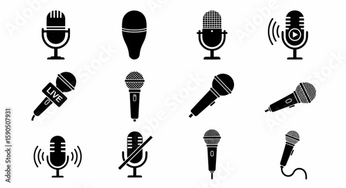 Diverse Microphones Collection A range of sound capture vectors icons for audio projects and media design