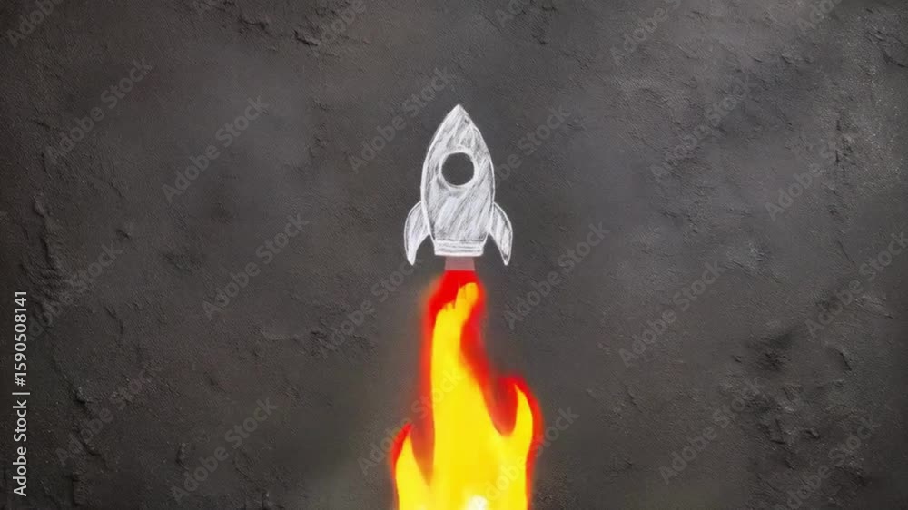 red paper placed as the flame blast under the rocket, conceptual startup launch idea, creative idea mind 